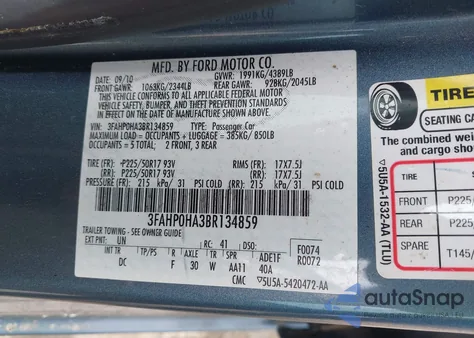 2011 Ford Fusion Se from USA, damaged, VIN 3FAHP0HA3BR134859